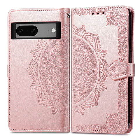 Coque Portefeuille Motif Fantaisie Livre Cuir Etui Clapet pour Google Pixel 7a 5G Or Rose