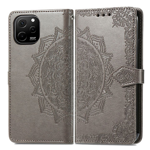 Coque Portefeuille Motif Fantaisie Livre Cuir Etui Clapet pour Huawei Enjoy 50z Gris