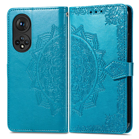 Coque Portefeuille Motif Fantaisie Livre Cuir Etui Clapet pour Huawei Honor 50 5G Bleu