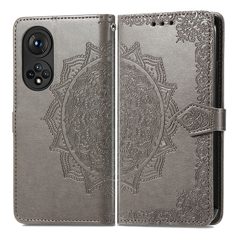 Coque Portefeuille Motif Fantaisie Livre Cuir Etui Clapet pour Huawei Honor 50 5G Gris