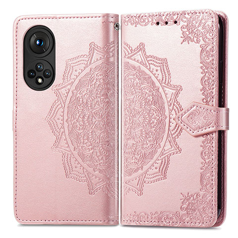 Coque Portefeuille Motif Fantaisie Livre Cuir Etui Clapet pour Huawei Honor 50 5G Or Rose