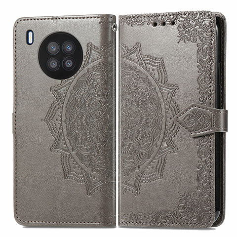 Coque Portefeuille Motif Fantaisie Livre Cuir Etui Clapet pour Huawei Honor 50 Lite Gris