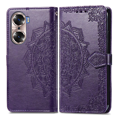 Coque Portefeuille Motif Fantaisie Livre Cuir Etui Clapet pour Huawei Honor 60 5G Violet