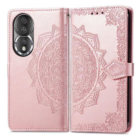 Coque Portefeuille Motif Fantaisie Livre Cuir Etui Clapet pour Huawei Honor 80 5G Or Rose