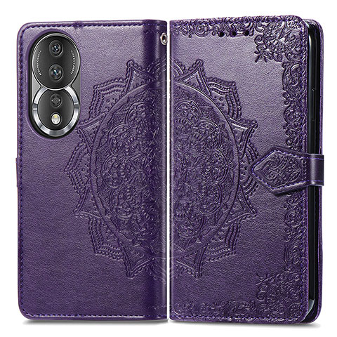 Coque Portefeuille Motif Fantaisie Livre Cuir Etui Clapet pour Huawei Honor 80 5G Violet