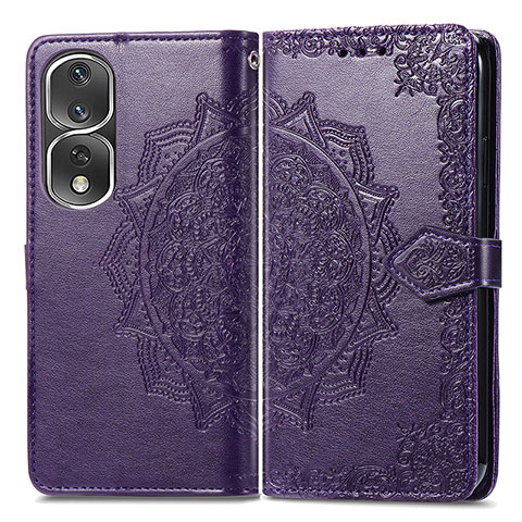 Coque Portefeuille Motif Fantaisie Livre Cuir Etui Clapet pour Huawei Honor 80 Pro 5G Violet