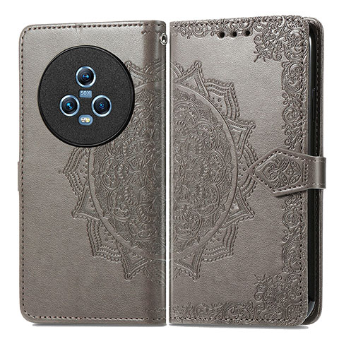 Coque Portefeuille Motif Fantaisie Livre Cuir Etui Clapet pour Huawei Honor Magic5 5G Gris