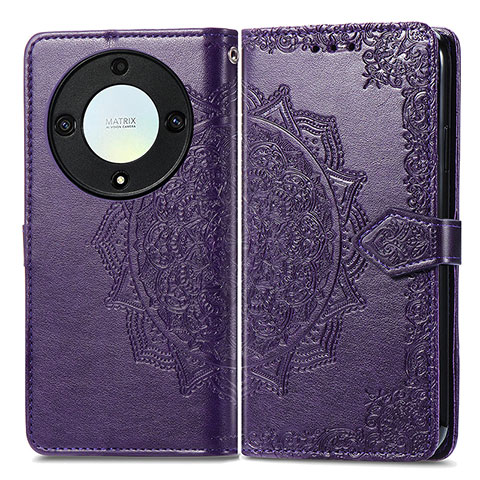 Coque Portefeuille Motif Fantaisie Livre Cuir Etui Clapet pour Huawei Honor Magic5 Lite 5G Violet