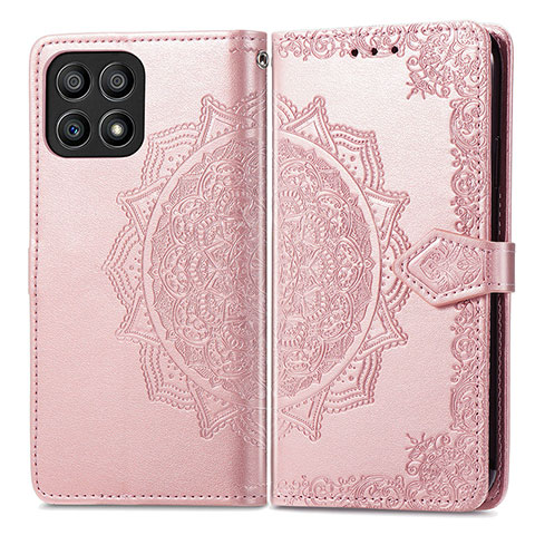 Coque Portefeuille Motif Fantaisie Livre Cuir Etui Clapet pour Huawei Honor X30i Or Rose