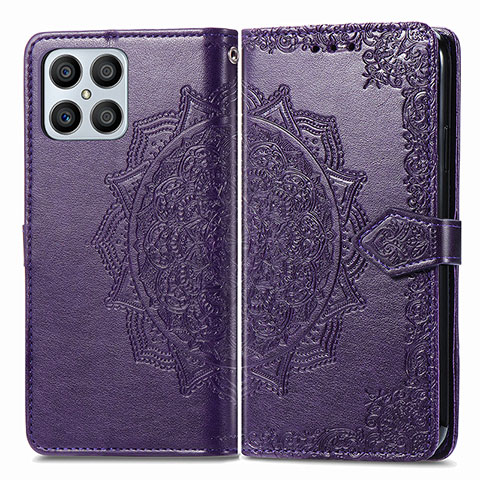 Coque Portefeuille Motif Fantaisie Livre Cuir Etui Clapet pour Huawei Honor X8 4G Violet