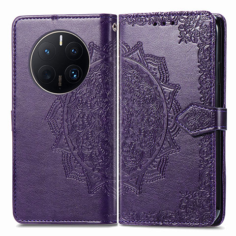 Coque Portefeuille Motif Fantaisie Livre Cuir Etui Clapet pour Huawei Mate 50 Pro Violet