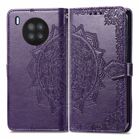 Coque Portefeuille Motif Fantaisie Livre Cuir Etui Clapet pour Huawei Nova 8i Violet