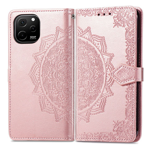 Coque Portefeuille Motif Fantaisie Livre Cuir Etui Clapet pour Huawei Nova Y61 Or Rose