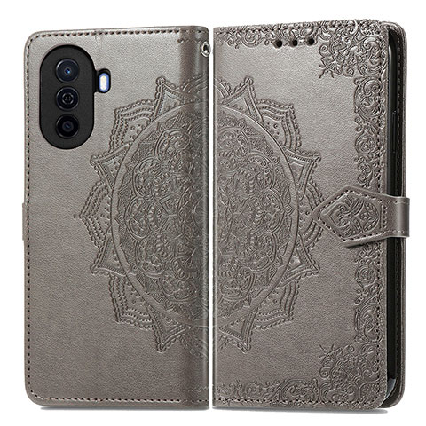 Coque Portefeuille Motif Fantaisie Livre Cuir Etui Clapet pour Huawei Nova Y70 Gris