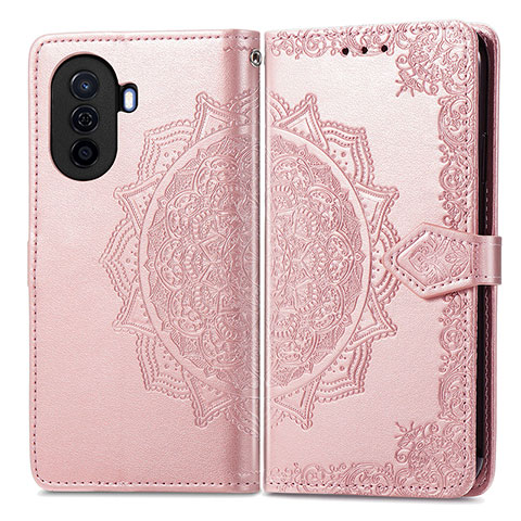 Coque Portefeuille Motif Fantaisie Livre Cuir Etui Clapet pour Huawei Nova Y71 Or Rose