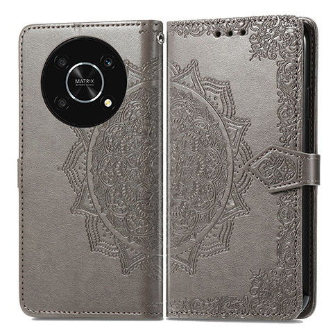 Coque Portefeuille Motif Fantaisie Livre Cuir Etui Clapet pour Huawei Nova Y90 Gris