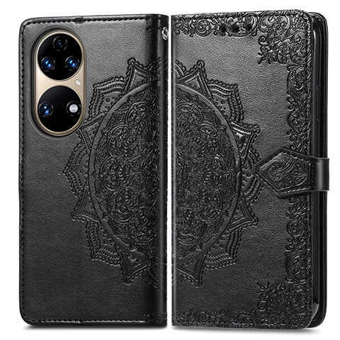 Coque Portefeuille Motif Fantaisie Livre Cuir Etui Clapet pour Huawei P50 Noir