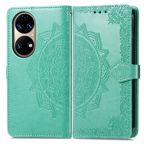 Coque Portefeuille Motif Fantaisie Livre Cuir Etui Clapet pour Huawei P50 Pro Vert