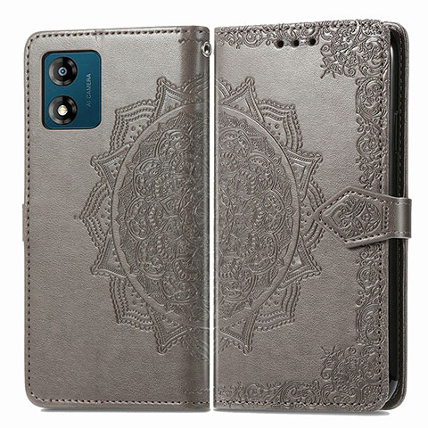 Coque Portefeuille Motif Fantaisie Livre Cuir Etui Clapet pour Motorola Moto E13 Gris