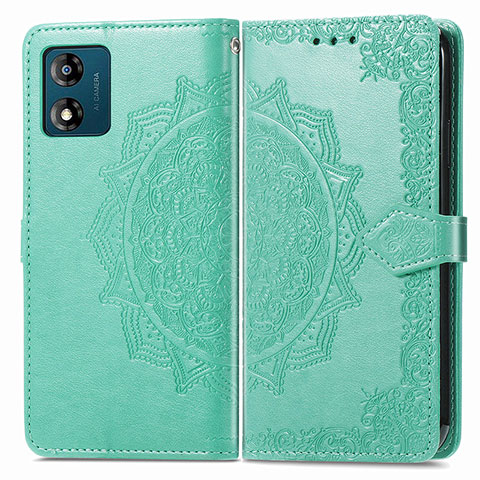 Coque Portefeuille Motif Fantaisie Livre Cuir Etui Clapet pour Motorola Moto E13 Vert