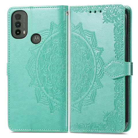 Coque Portefeuille Motif Fantaisie Livre Cuir Etui Clapet pour Motorola Moto E20 Vert