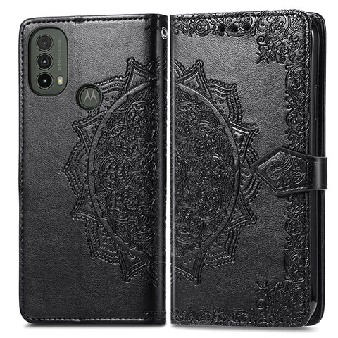 Coque Portefeuille Motif Fantaisie Livre Cuir Etui Clapet pour Motorola Moto E30 Noir