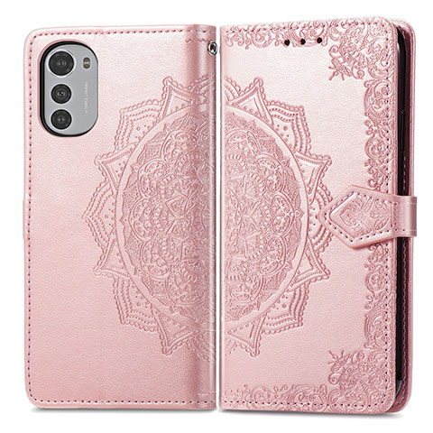 Coque Portefeuille Motif Fantaisie Livre Cuir Etui Clapet pour Motorola Moto E32 Or Rose