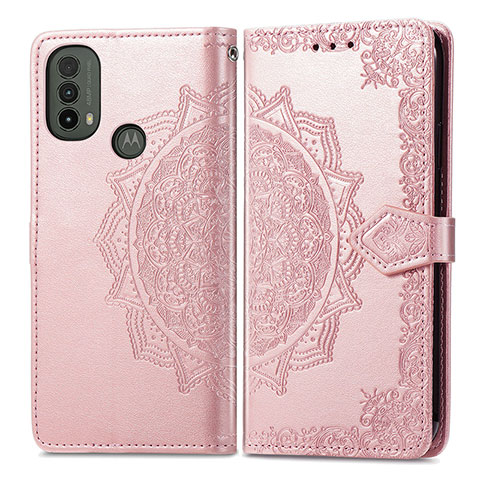 Coque Portefeuille Motif Fantaisie Livre Cuir Etui Clapet pour Motorola Moto E40 Or Rose