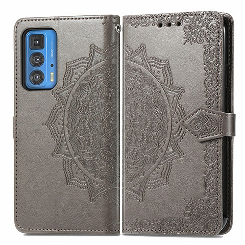 Coque Portefeuille Motif Fantaisie Livre Cuir Etui Clapet pour Motorola Moto Edge 20 Pro 5G Gris