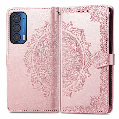 Coque Portefeuille Motif Fantaisie Livre Cuir Etui Clapet pour Motorola Moto Edge (2021) 5G Or Rose