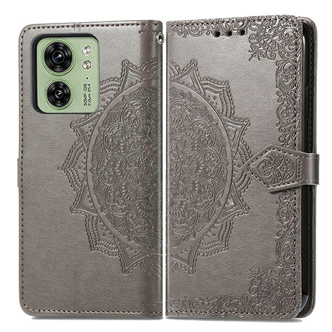 Coque Portefeuille Motif Fantaisie Livre Cuir Etui Clapet pour Motorola Moto Edge (2023) 5G Gris