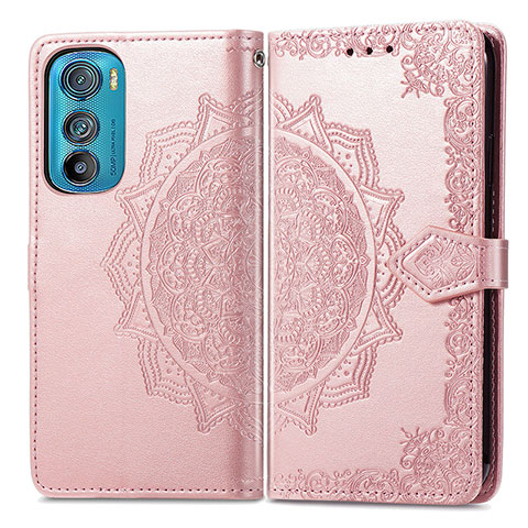 Coque Portefeuille Motif Fantaisie Livre Cuir Etui Clapet pour Motorola Moto Edge 30 5G Or Rose