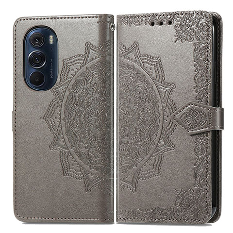 Coque Portefeuille Motif Fantaisie Livre Cuir Etui Clapet pour Motorola Moto Edge 30 Pro 5G Gris