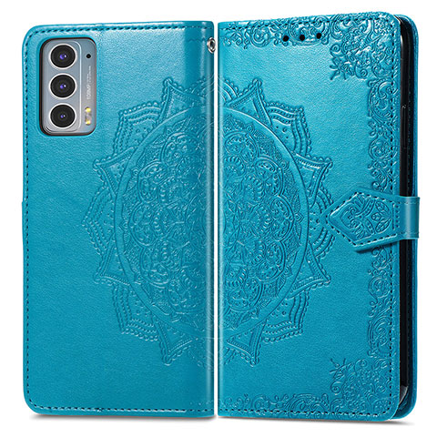 Coque Portefeuille Motif Fantaisie Livre Cuir Etui Clapet pour Motorola Moto Edge Lite 5G Bleu