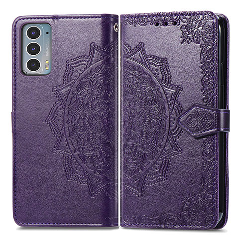 Coque Portefeuille Motif Fantaisie Livre Cuir Etui Clapet pour Motorola Moto Edge Lite 5G Violet