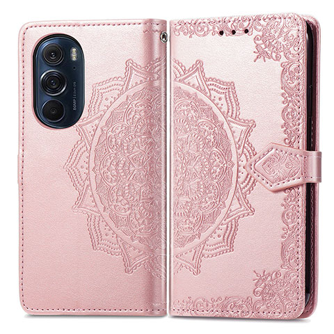 Coque Portefeuille Motif Fantaisie Livre Cuir Etui Clapet pour Motorola Moto Edge Plus (2022) 5G Or Rose