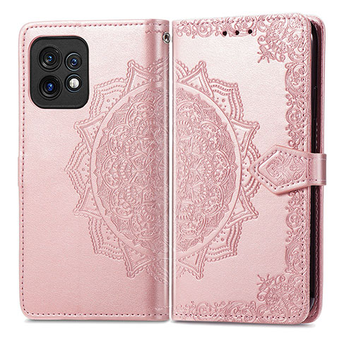 Coque Portefeuille Motif Fantaisie Livre Cuir Etui Clapet pour Motorola Moto Edge Plus (2023) 5G Or Rose