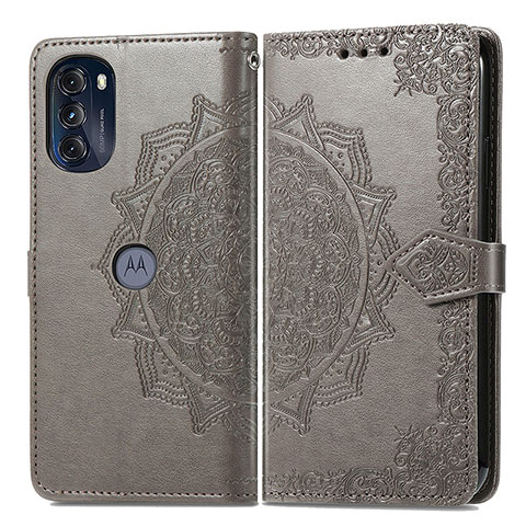 Coque Portefeuille Motif Fantaisie Livre Cuir Etui Clapet pour Motorola Moto G 5G (2022) Gris