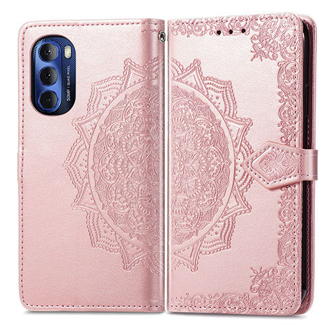 Coque Portefeuille Motif Fantaisie Livre Cuir Etui Clapet pour Motorola Moto G Stylus (2022) 4G Or Rose