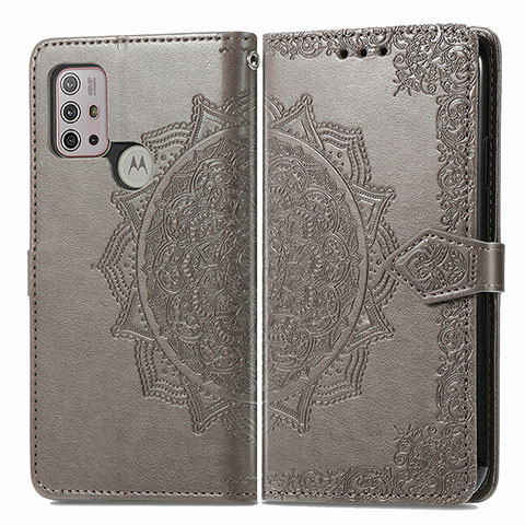 Coque Portefeuille Motif Fantaisie Livre Cuir Etui Clapet pour Motorola Moto G10 Gris