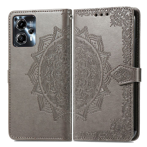 Coque Portefeuille Motif Fantaisie Livre Cuir Etui Clapet pour Motorola Moto G13 Gris