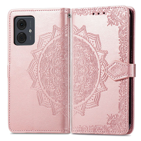 Coque Portefeuille Motif Fantaisie Livre Cuir Etui Clapet pour Motorola Moto G14 Or Rose