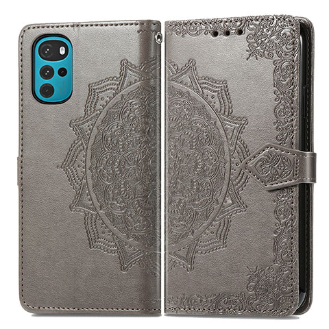 Coque Portefeuille Motif Fantaisie Livre Cuir Etui Clapet pour Motorola Moto G22 Gris