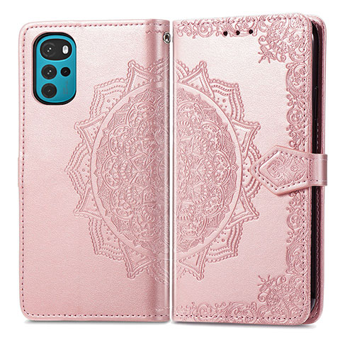 Coque Portefeuille Motif Fantaisie Livre Cuir Etui Clapet pour Motorola Moto G22 Or Rose