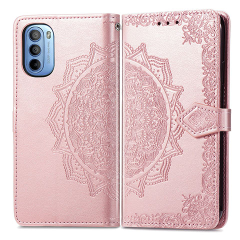 Coque Portefeuille Motif Fantaisie Livre Cuir Etui Clapet pour Motorola Moto G31 Or Rose