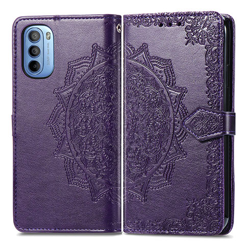 Coque Portefeuille Motif Fantaisie Livre Cuir Etui Clapet pour Motorola Moto G31 Violet