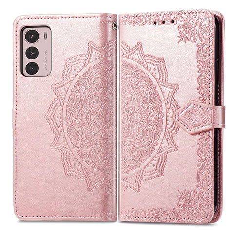 Coque Portefeuille Motif Fantaisie Livre Cuir Etui Clapet pour Motorola Moto G42 Or Rose