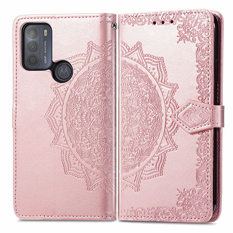 Coque Portefeuille Motif Fantaisie Livre Cuir Etui Clapet pour Motorola Moto G50 Or Rose