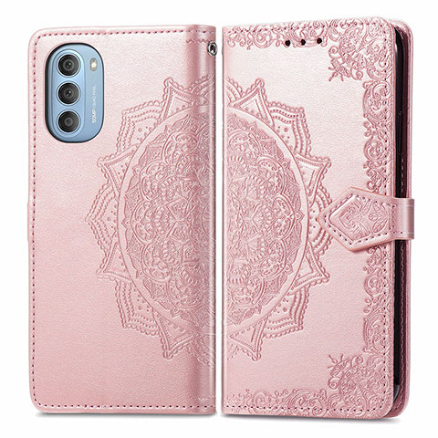 Coque Portefeuille Motif Fantaisie Livre Cuir Etui Clapet pour Motorola Moto G51 5G Or Rose