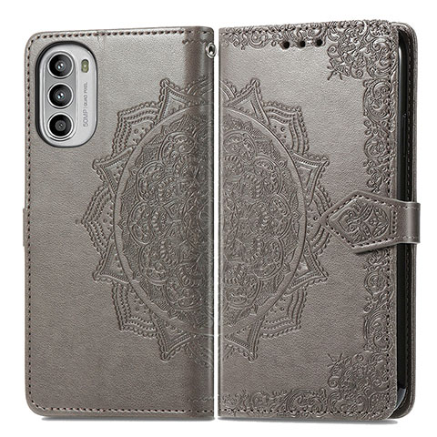 Coque Portefeuille Motif Fantaisie Livre Cuir Etui Clapet pour Motorola Moto G52j 5G Gris